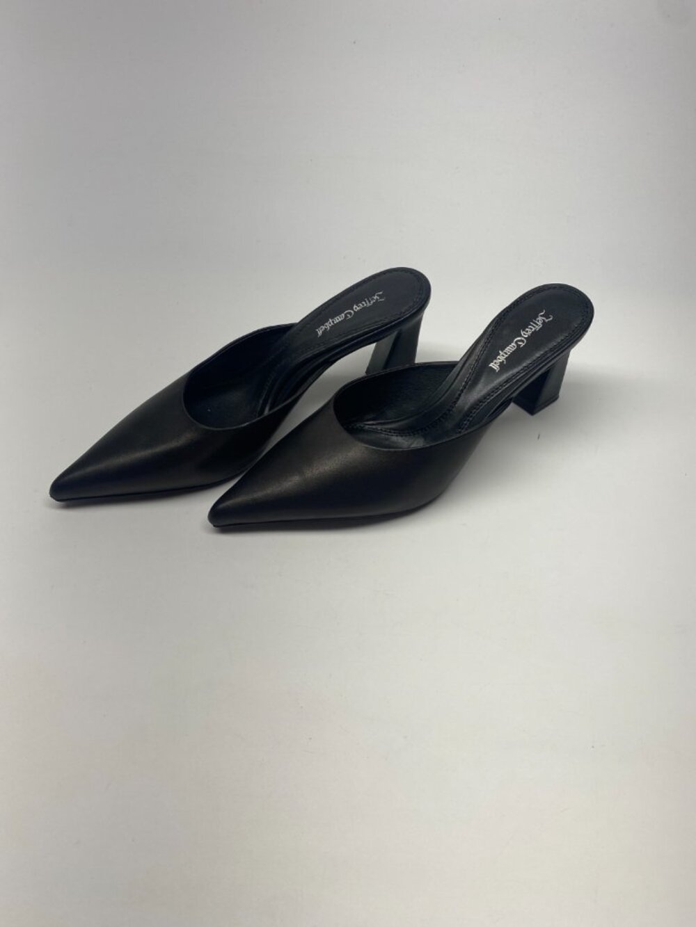 Jeffrey Campbell Womens UNAMUSED Black Leather Ponty Slip On heel Sz 6.5